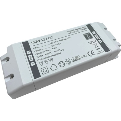 KPLED, Profesionální 100W napájecí zdroj NPV-100-12, 12V, kryté svorky, 5 let záruka