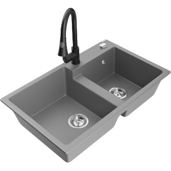 Mexen Tomas гранитна мивка с 2 отделения и кухненски смесител Elia, сив - 6516-71-670101-70 (6516-71-670101-70)