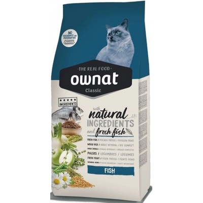 OWNAT Classic FISH - Натурална суха храна за пораснали котки с прясна океанска риба и пилешко - 1, 5 кг, Испания - 109639