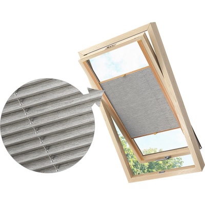 Zebra-shop Zastiňující roleta Plissé pro střešní okno Šedý melír PD307 Velux C02 borovice