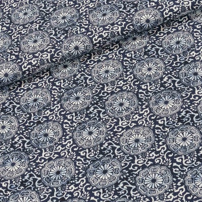 Bavlněné plátno 4986/001, modrotisk rose ornament š.160cm (látka v metráži)