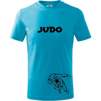 Judo nápis postavy tričko dětské bavlněné světlý tyrkys