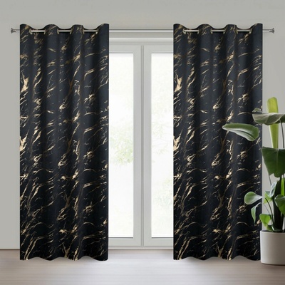 Eurofirany Záves 140x250 cm zamatový čierno-zlatistý na kovové krúžky MOLLY