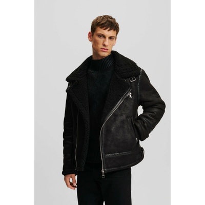 Karl Lagerfeld FAUX LEATHER SHEARLING JACKET BLACK