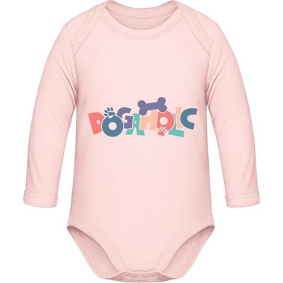 Dětské body s dlouhým rukávem Psí design s nápisem DOGAHOLIC Pastelová růžová Dětské