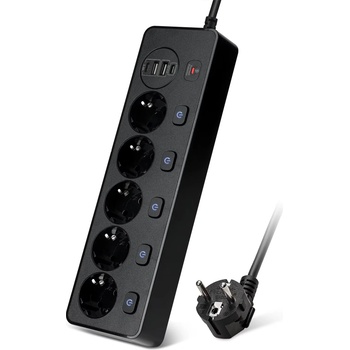 Удължител DLFI, 5 гнезда, 250V, 10A, Кабел, 1.8м. , 2 x USB-F, 2 x USB-C, С ключ, Бял - 17966 (17966)