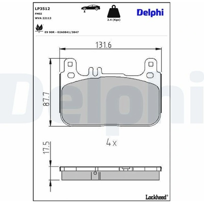 Sada brzdových destiček, kotoučová brzda DELPHI LP3512