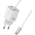 USAMS Бързо зарядно устройство USAMS CC264 30W GaN Mini Dual-port Fast Charger With Cable, бяло (CC264TC02)