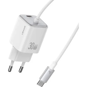 USAMS Бързо зарядно устройство USAMS CC264 30W GaN Mini Dual-port Fast Charger With Cable, бяло (CC264TC02)