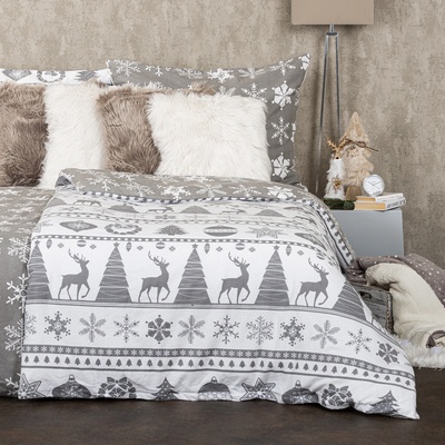 4Home flanel obliečky Christmas Time sivá 200x220 2x70x90