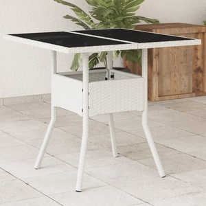 vidaXL Градинска маса със стъклен плот бяла 80x80x75 см полиратан (368132)