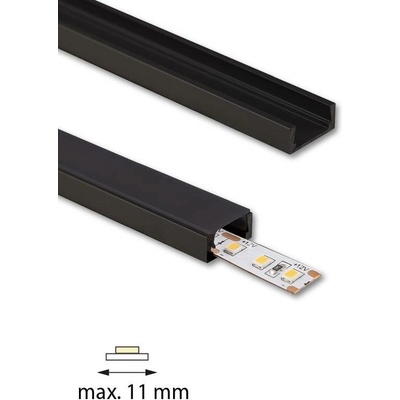 ML-761.023.74.1 Přisazený hliníkový profil černý PG2 16x8mm včetně černého difuzoru 1m