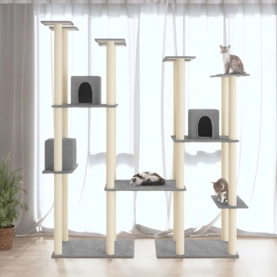 vidaXL Котешко дърво със сизалени стълбове, светлосиво, 174 см (171534)