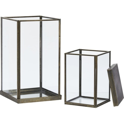 MADAM STOLTZ Lucerna / svícen Aged Brass Menší, čirá barva, sklo, kov