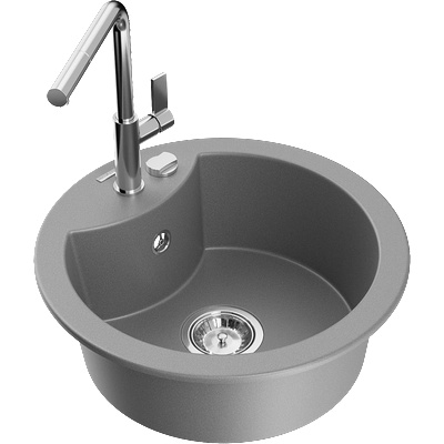 Mexen Diego гранитна кухненска мивка с 1 корито и кухненски смесител Flora, сив - 6512-71-670401-00 (6512-71-670401-00)