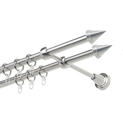 OK-GarnýžeCZ Garnýž kovová dvouřadá 19mm Hrot double nerez 260 cm do stěny / kroužky s háčkem