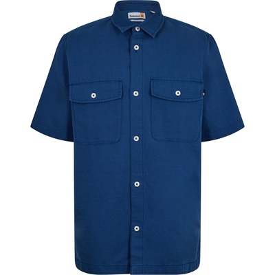 Timberland Риза с къс ръкав Timberland Men's Linen Utility Overshirt Cotton Short Sleeve Shirt - Dark Denim