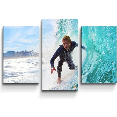 Sablio Obraz - 3-dílný Surfista na vlne - 75x50 cm