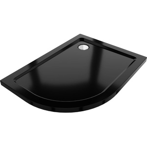 Mexen Flat черен, полукръгъл душ корито Slim десен 100 x 80 см, с хромиран сифон (41708010P)
