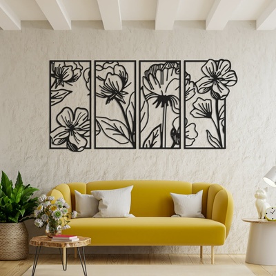 Decono Метална Декорация Цветя в 4 Части