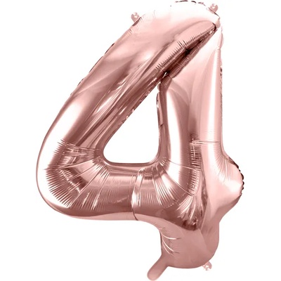 PartyDeco Балон от фолио - число 4 розово златен 86 см