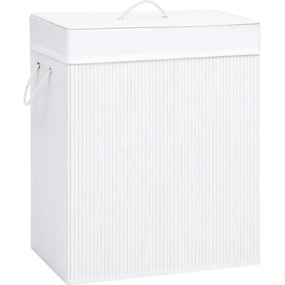 vidaXL Бамбуков кош за пране с 2 секции, бял, 100 л (320744)