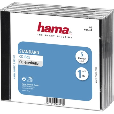 HAMA CD box, 5 ks (cena za 5 ks), farba transparentná/èierna - 00044744