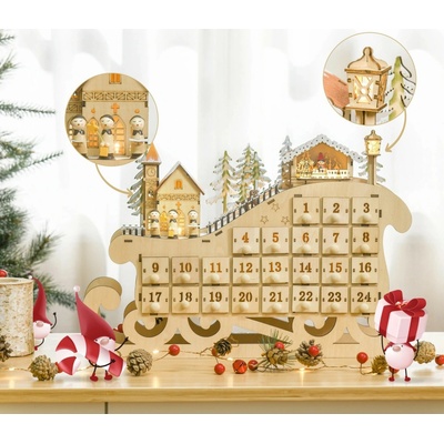 MEDORA Dřevěný adventní kalendář s LED osvětlením 45 x 10 x 31 cm