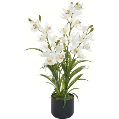 Umělá květina Orchidea v květináči 85 cm, bílá