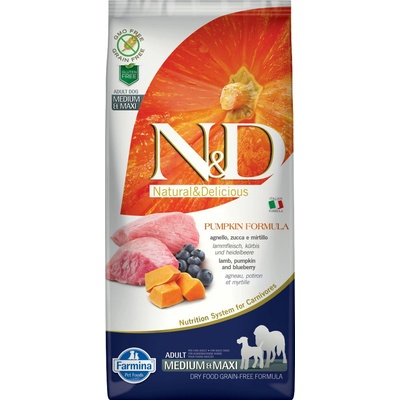 N&D bez obilnín Pumpkin Adult Medium & Maxi s jahňacím mäsom a čučoriedkami 2 x 12 kg