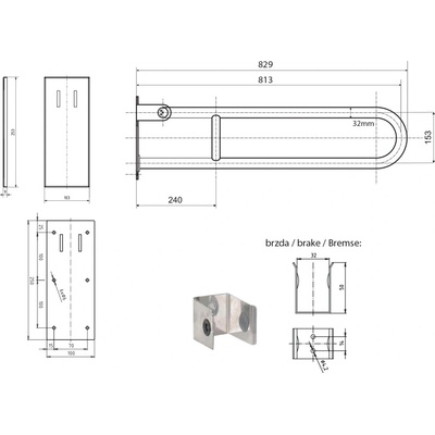 Sapho Madlo sklopné 813mm čierna XH572