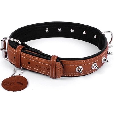 COLLAR Кожен нашийник soft с шипове - 46 - 60см, 35мм, кафяво-черен