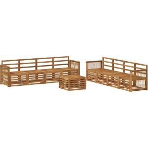 vidaXL Комплект дивани за открито 9 бр. Натурално (3384175)