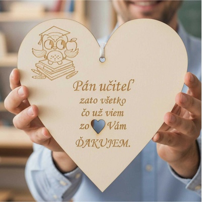 LYMFY | Dřevěná tabulka 17cm-Poděkování panu učiteli | přírodní dřevo