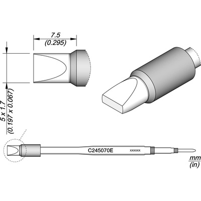 JBC C245070E – pájecí hrot ve tvaru dláta 5 × 1,7 mm E