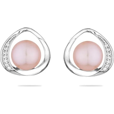 Swan Сребърни обици със сладководна розова перла и цирконий LA924EP Swan