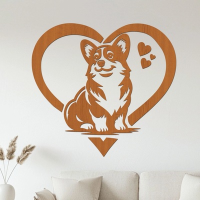 dřevo života Dřevěná dekorace Corgi láska Rozměry (cm): 40x37, Zvolte barvu dekoru: Třešeň