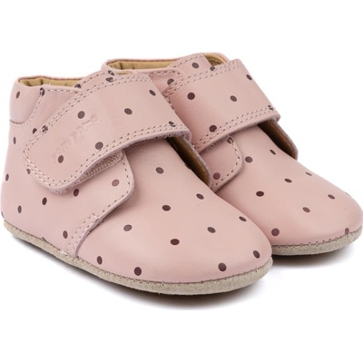 POMPOM Kožené capáčky Beginners na suchý zip Dusty Rose Dot