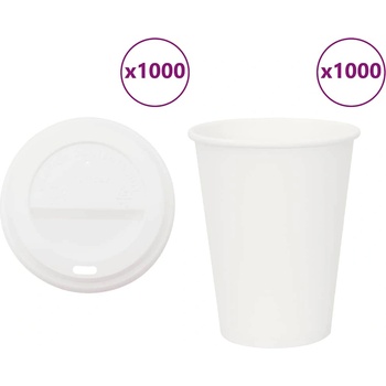 vidaXL Хартиени чаши за кафе с капачки 1000 бр. 12oz 300ml (3325217)