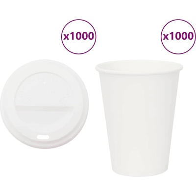 vidaXL Хартиени чаши за кафе с капачки 1000 бр. 12oz 300ml (3325217)