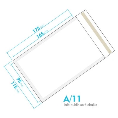 Bílá bublinková obálka A/11 vnitřní rozměr 95x165 mm