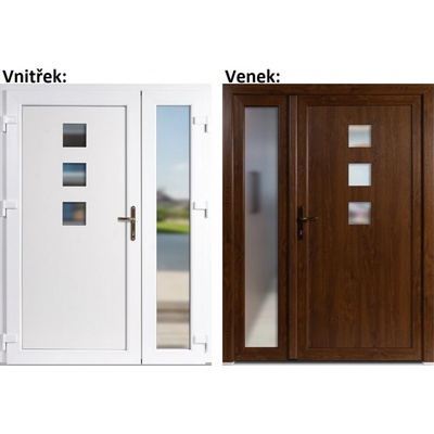 Soft Dvoukřídlé vchodové Ella+Sklo Nisip Zlatý dub/bílá levé 130 x 200 cm