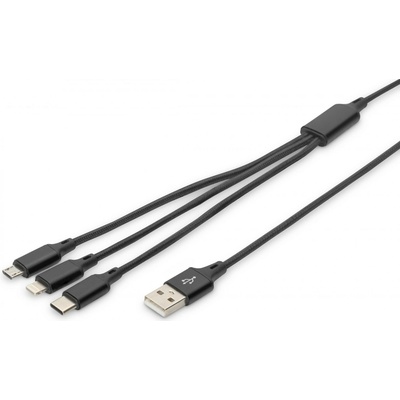 Digitus Nabíjací kábel USB Apple Lightning konektor, USB-A zástrčka, USB-C ® zástrčka, USB Micro-B zástrčka 1.00 m čierna extrémne odolné pletené tienenie,; AK-300160-010-S