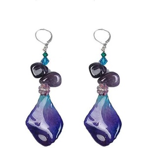 Dannyra Обици с естествена орхидея, кристали Swarovski и седеф Be Magic, Be Purple Dannyra Jewels