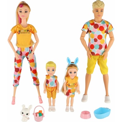 Teddies Bábika s panáčikom 30 cm s deťmi 2 ks rodina s doplnkami