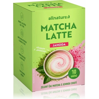 Allnature Matcha Latte Jahoda prášok na prípravu nápoja príchuť Strawberry 10 x 20 g