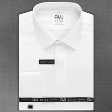 AMJ pánská košile na manžetové knoflíčky dlouhý rukáv slim fit bílá s vetkávaným vzorem VDSA838MK