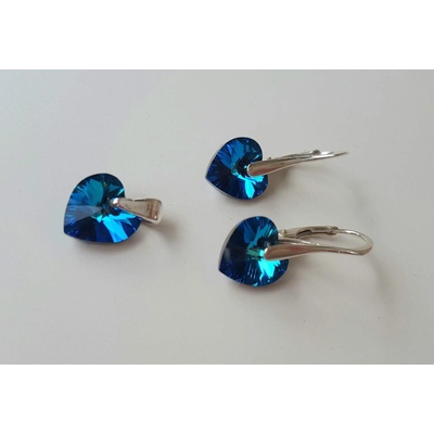 Сребърен комплект проба 925 с кристали Swarovski Heart Crystal Bermuda Blue - код 4901