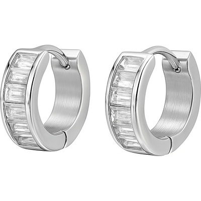 SARINES Elegantní kruhové náušnice se zirkonovými pásky ve stříbrném tónu 1,4 cm S1009
