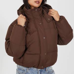 Brave Soul Дамско яке Brave Soul Womens Oversized Fit Short Puffer Jacket with Hood - Chocolate